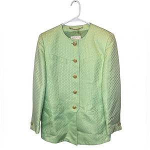 ESCADA Couture Women's Light Green Blazer Jacket Diamond Pattern Size 40